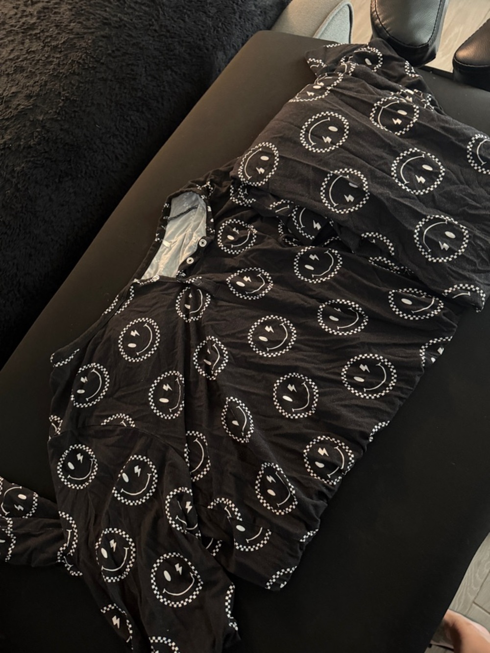 Black Smiley-Print Women's Pajama Set